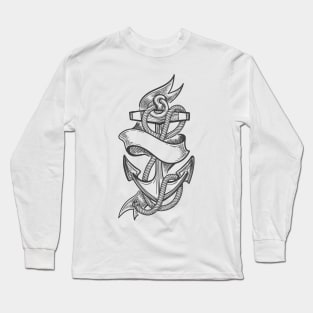 Black Ship anchor tattoo Long Sleeve T-Shirt